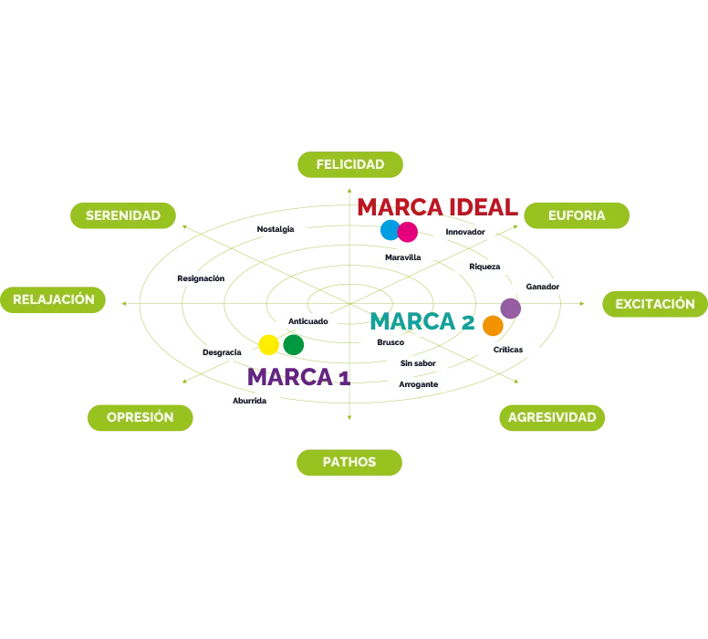 Gráfico de radar de emociones - Cerebro con mapa emocional